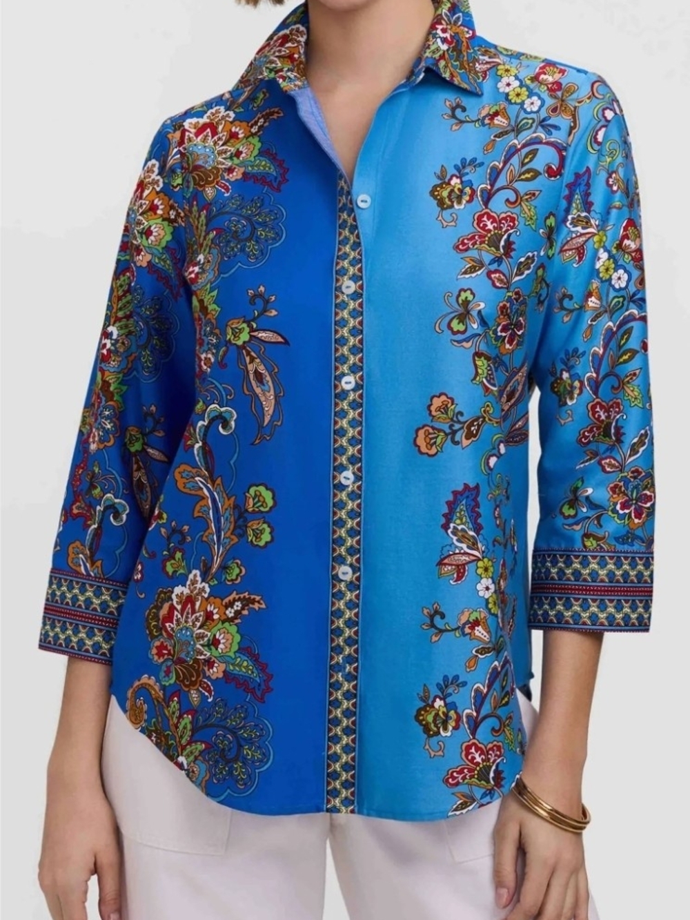 Foxcroft Bright Blue Floral Button-Down Shirt